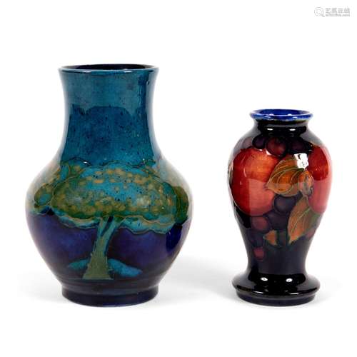 MOORCROFT MOONLIT BLUE VASE & MINIATURE POMEGRANATE VASE...