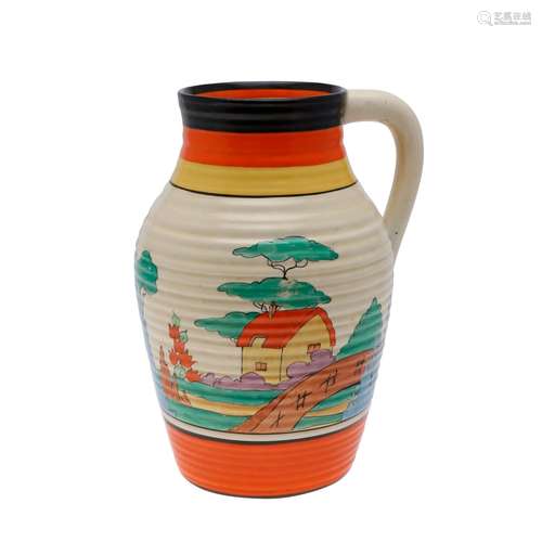 CLARICE CLIFF LOTUS JUG - ORANGE ROOF COTTAGE.