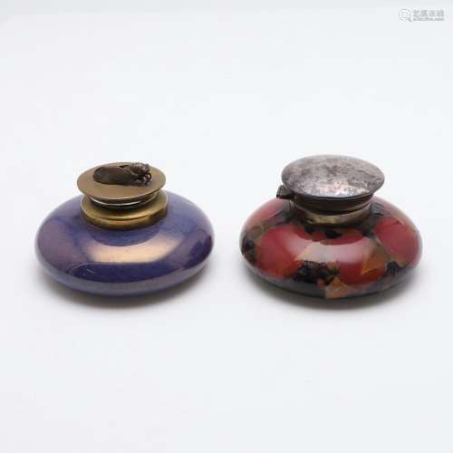 ANTIQUE MOORCROFT INKWELLS.