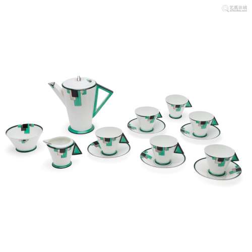 SHELLEY ART DECO COFFEE SET - GREEN BLOCKS.