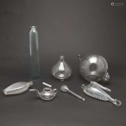 ANTIQUE GLASS ITEMS INCLUDING CUCUMBER STRAIGHTENER, WASP CA...