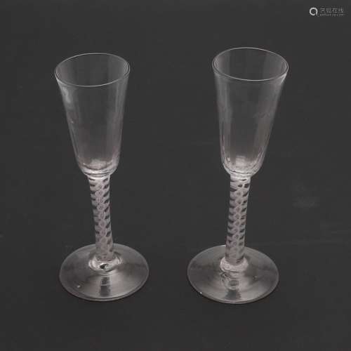 PAIR OF ANTIQUE CORDIAL GLASSES.