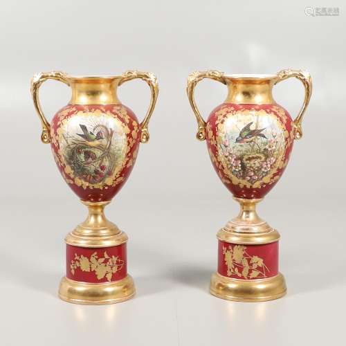 LARGE PAIR OF CONTINENTAL PEDESTAL URNS.