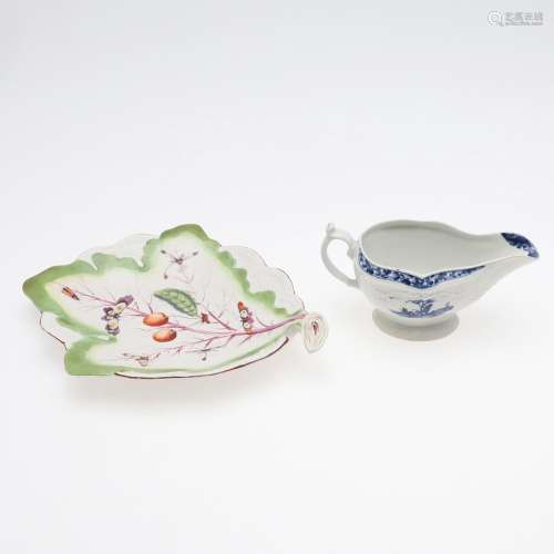 ENGLISH PORCELAIN LEAF SHAPED DISH & FIRST PERIOD WORCES...