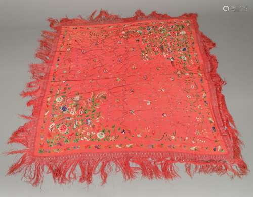 TWO CHINESE SILK EMBROIDERED SHAWLS.