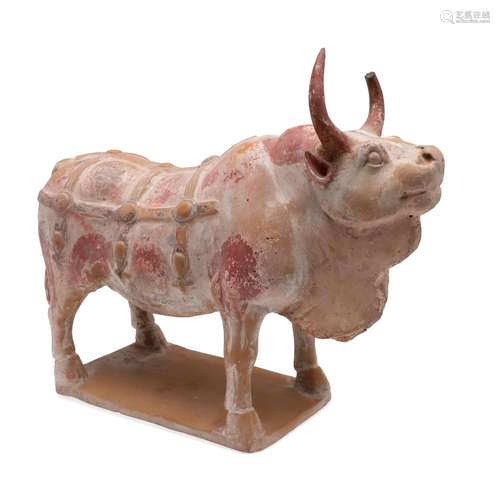 CHINESE PAINTED POTTERY OX - NORTHERN QI DYNASTY (549-577).