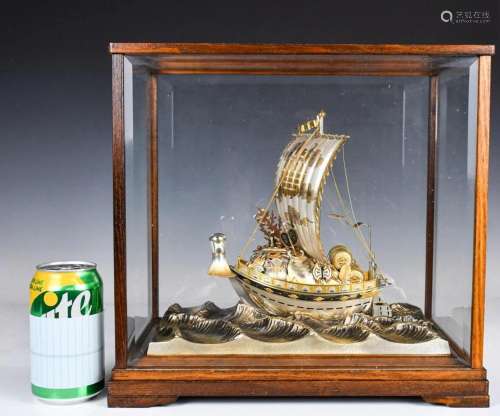 A Seki Japanese Sterling Silver Ship with Box