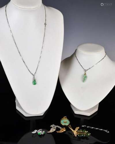 A Group of 6 Jadeite & Silver Jewelry