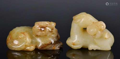 A Group of 2 Jade Carved Beasts Qing