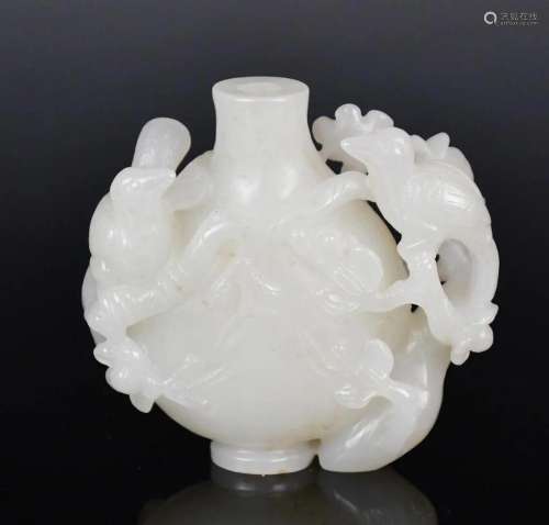 A White Jade Carved Snuff Bottle Qing