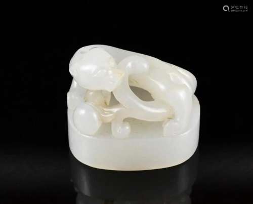 A White Jade Carved Chilong Seal w/Box