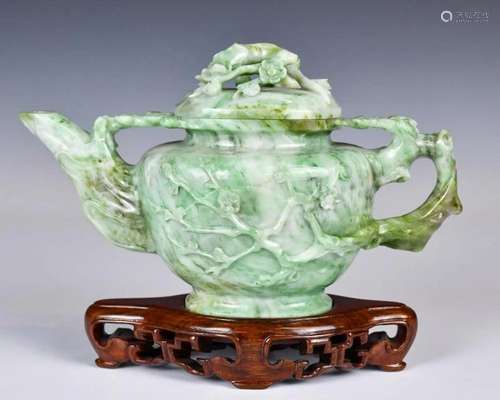 A Jade Carved Teapot w/Stand 1950-60s