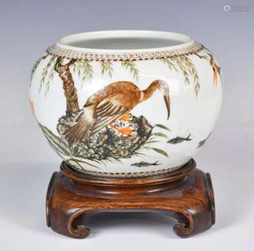 Liu YuChen(1904-1969) Bird Water Pot w/Std, 1959