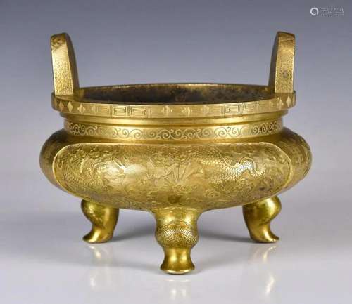 A Gilted Bronze Censer Xuande Mk 19thC