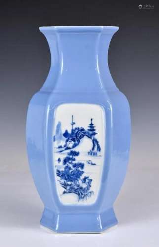 A Blue-Grounded Hexagonal Vase Republican Period