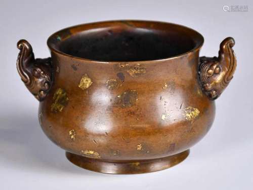 A Gold-Splashed Bronze Censer w/Xuande Mk Qing