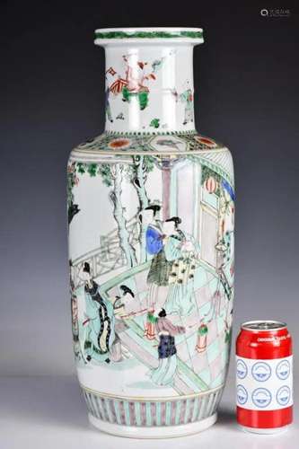 A Wucai Figural Rouleau Vase 19thC