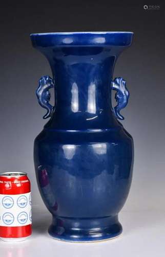 A Large Blue Glaze Handle Vase Qing