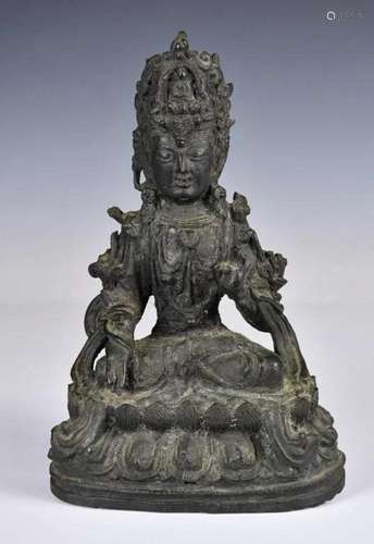 A Bronze Seated Buddha Statue 17-18thC