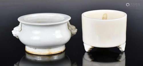 Two White Glaze Incense Burners Qing