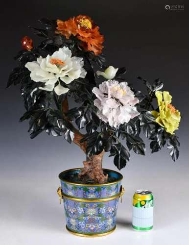 A Large Cloisonne Potted Hard Stone Plant 20thC