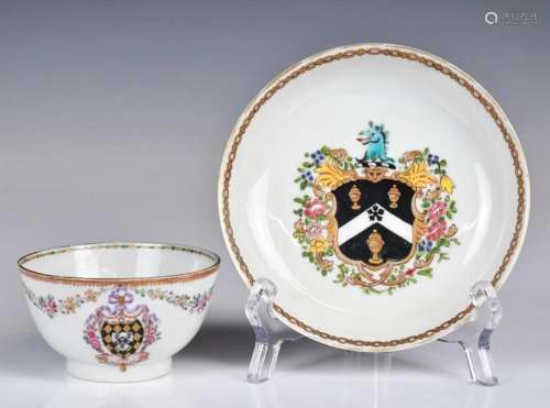 18thC Chinese Export Armorial Teacup & Saucer Set