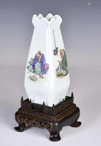 A Famille Rose Figural Vase JuRenTang Mk w/Std