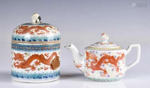 A Doucai Cover Pot & A Famille Rose Teapot 19thC