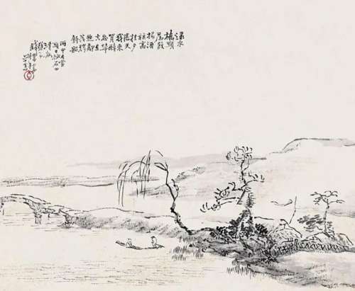 钱慧安 丙申（1896）年作 绿水独钓 镜片