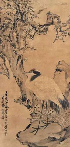 黄山寿 壬寅（1902）年作 鹤寿图 立轴