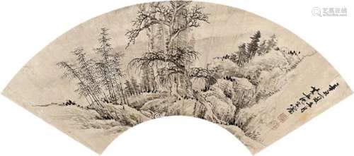 沈宗骞 辛丑（1781）年作 疏木林泉 扇片