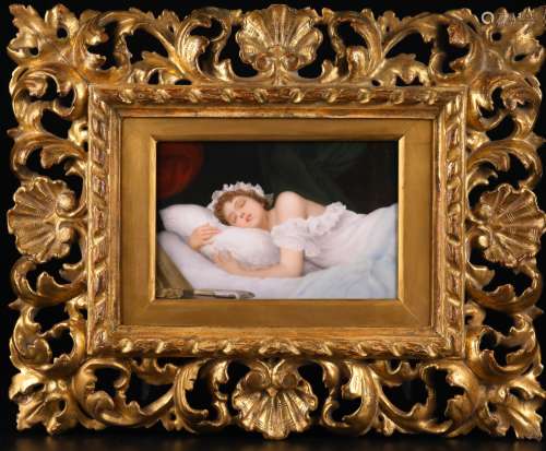 十九世纪末 德国柏林KPM手绘臻品瓷板画《睡美人》