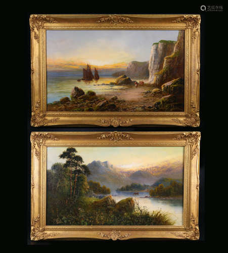 十九世纪末 英国高地风景木板油画一组