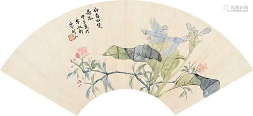 陈树人 甲子（1924）年作 仿古花卉 扇片