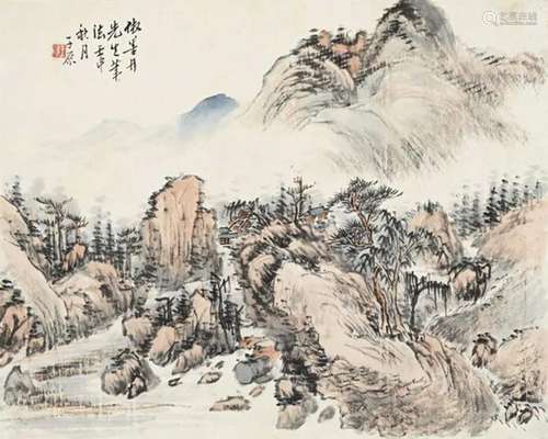 王俊 壬申（1872）年作 秋林幽寺 镜片