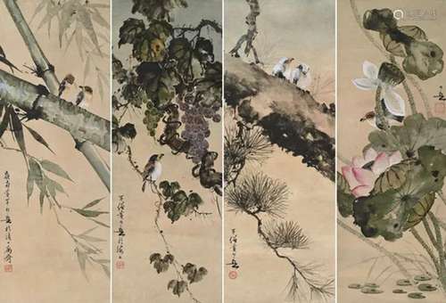 黄幻吾 花鸟 （四幅） 屏轴