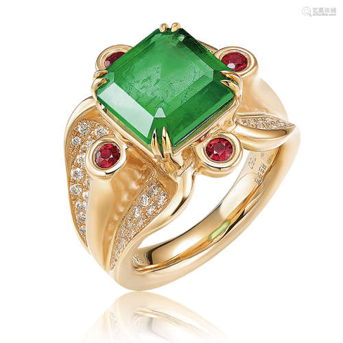 琹生珠宝设计 「色·红了樱桃，绿了芭蕉」4.74克拉 天然祖母绿戒指 未...