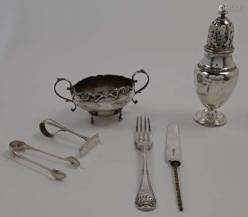A small group of silver, comprising: a George V sugar caster...