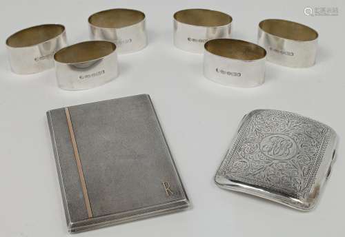 A small group of silver, comprising: a cigarette case, Birmi...