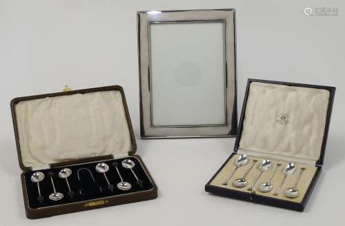 A boxed set of six silver teaspoons, by Mappin & Webb, S...