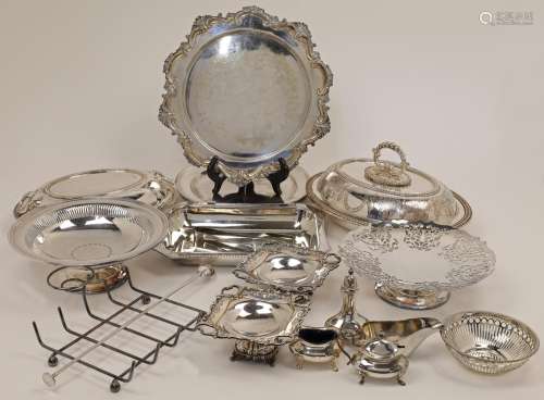 A collection of silver plated ware, to include: two serving ...