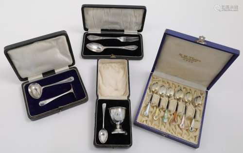A set of six Norwegian enamelled coffee spoons, stamped 925 ...