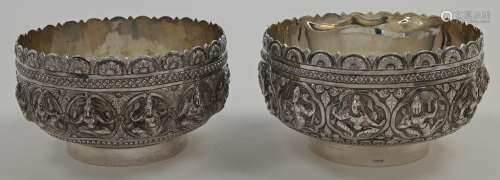 A pair of South Asian bowls, stamped Sterling, each with sha...
