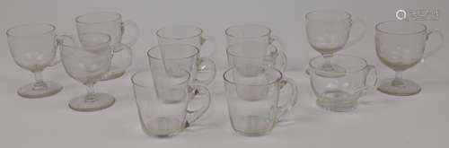 A group of five glass custard cups, 19th century, hand blown...