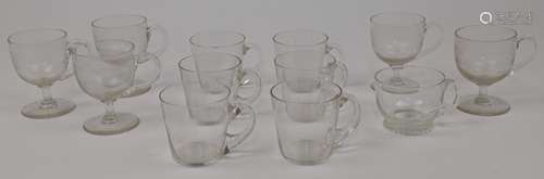 A group of five glass custard cups, 19th century, hand blown...