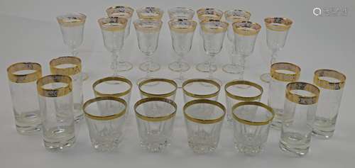 A collection of Moser style gilt rim hosting glasses, 20th c...