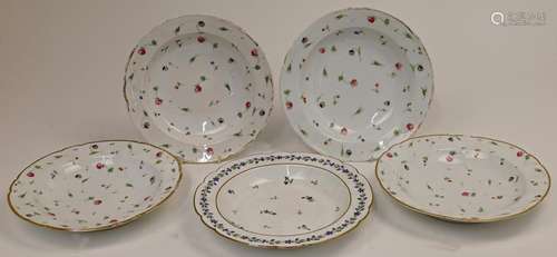 A group of five porcelain soup plates, 19th century, possibl...