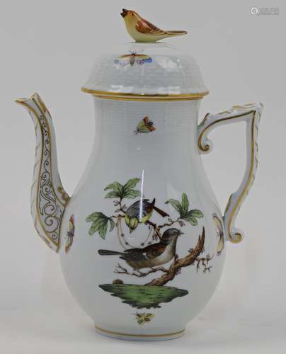 A Herend Rothschild Birds baluster coffee pot and cover, 20t...