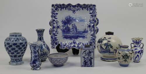 A group of blue and white ceramics, to include a Dutch Delft...