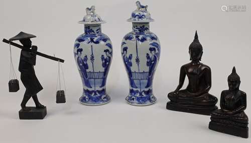 A pair of Chinese blue and white baluster vases, 20th centur...